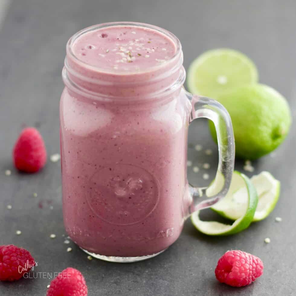 Cherry Berry Smoothie is made with raspberries and optional lime.