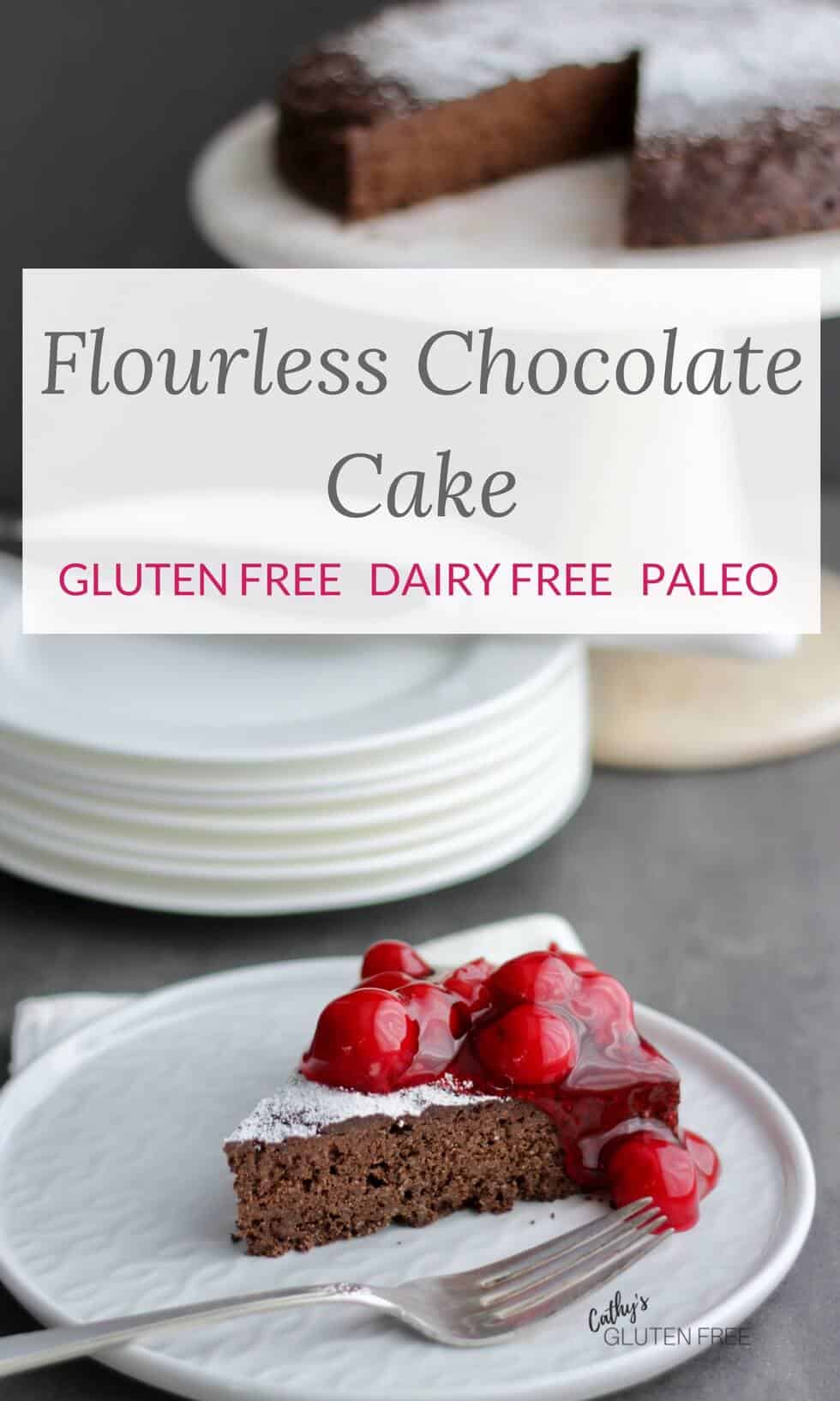 Gluten Free, Dairy Free Flourless Chocolate Cake is made with only 5 ingredients! 