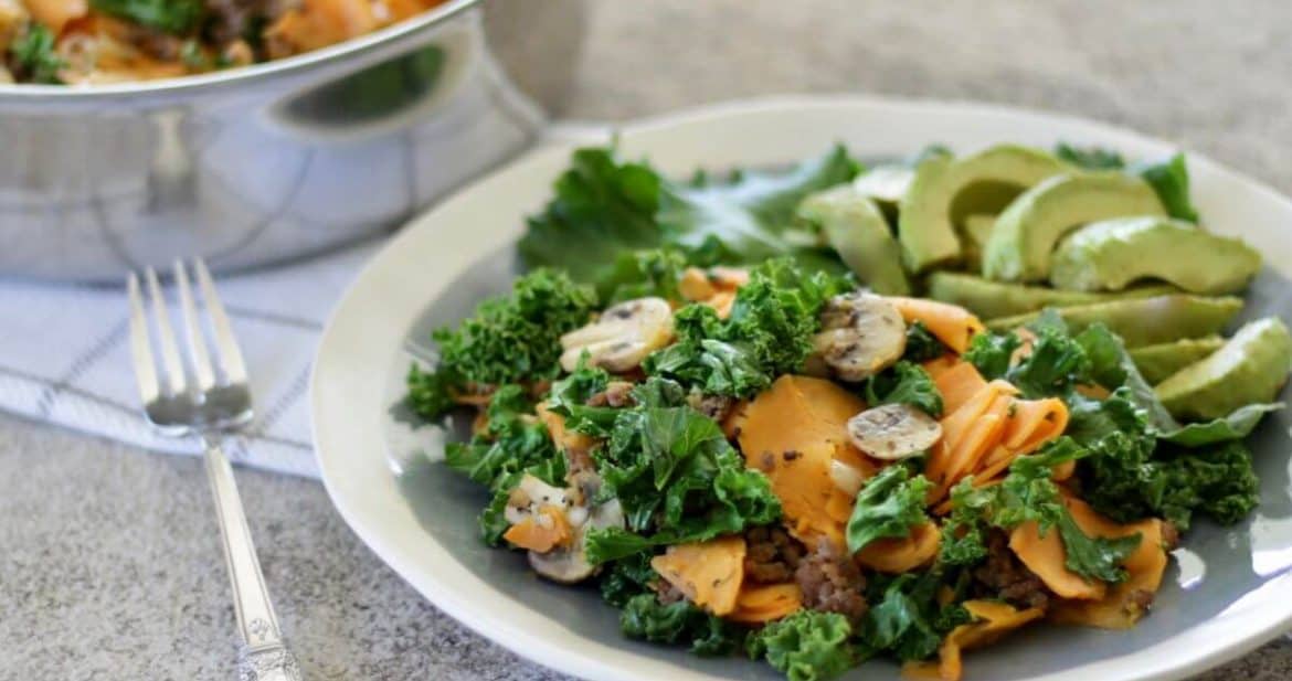 Ground Beef Skillet with Sweet Potato and Kale Paleo