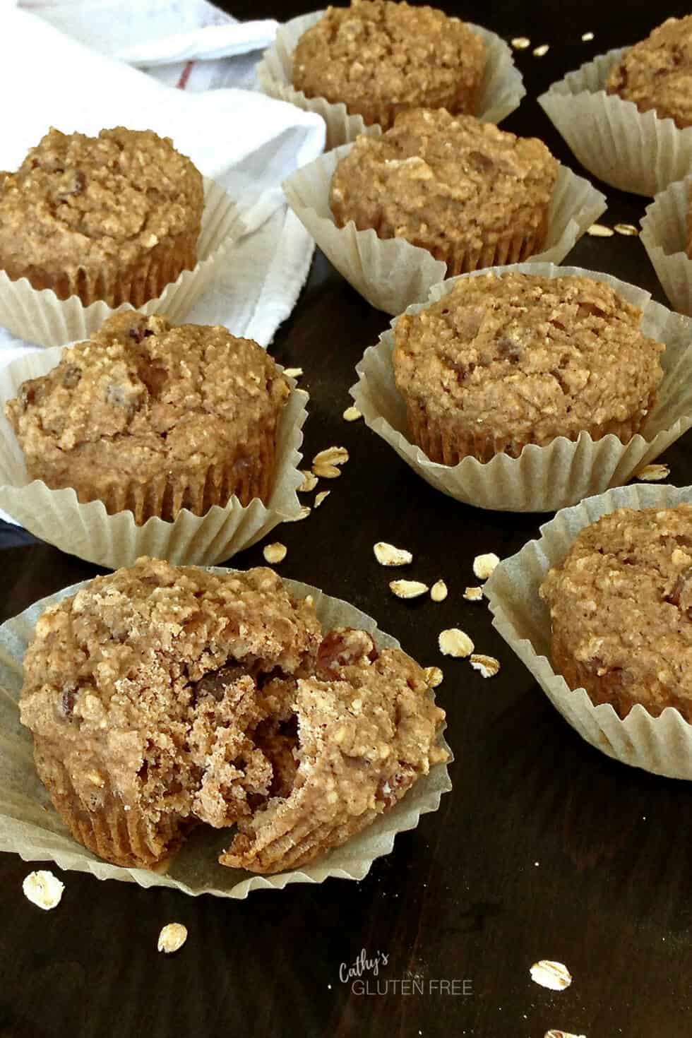 Gluten Free Applesauce Muffins with Raisins is one of those easy recipes that is great for clean eating snacks and breakfast. Nut free and dairy free, with no sugar, maple syrup, or honey, these moist, delicious muffins are simply sweetened with apple sauce and raisins. The moisture comes from coconut oil. #muffins #glutenfree #dairyfree #baking