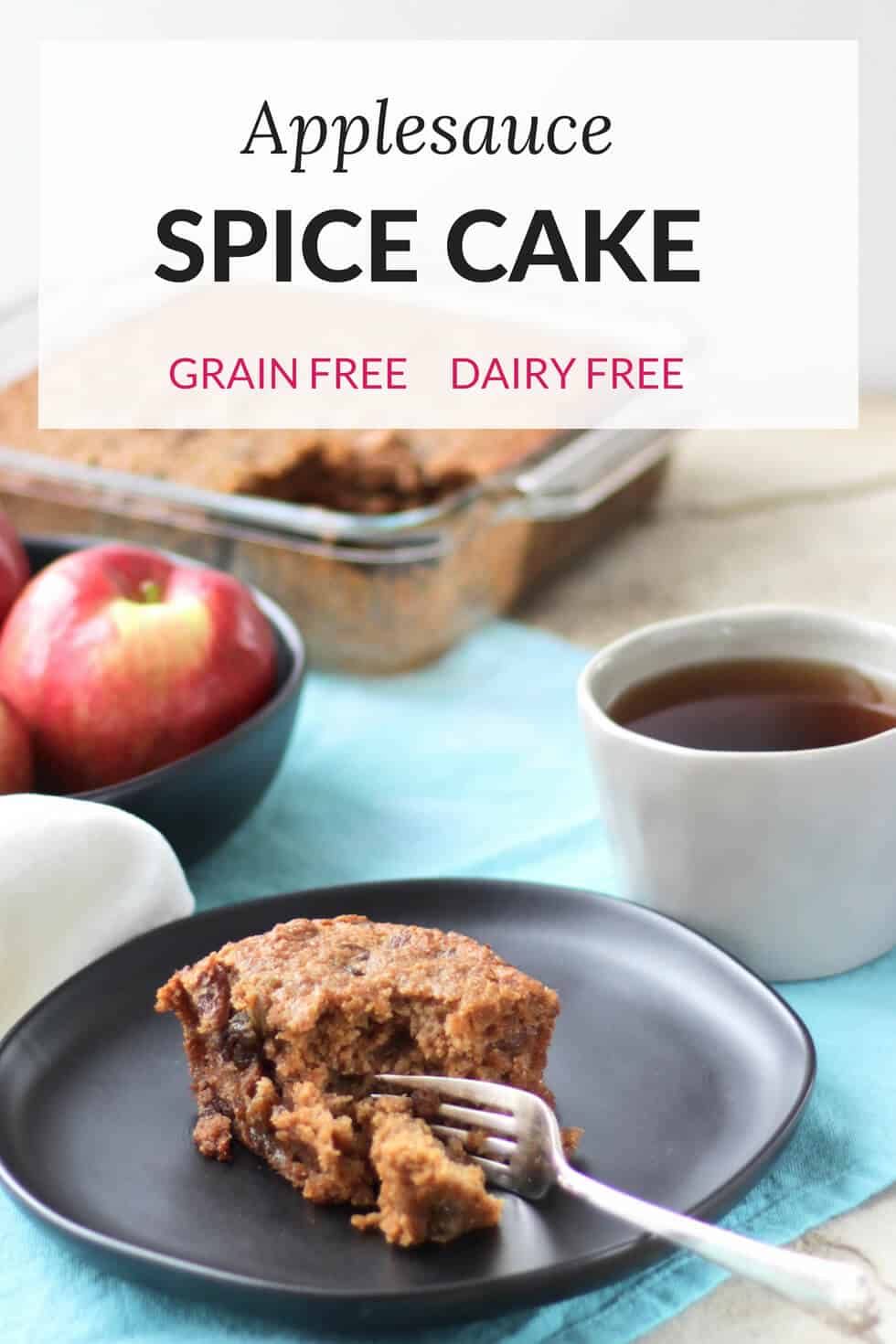 Gluten Free Applesauce Spice Cake made from scratch with coconut oil and raisins #recipe #withoutbutter #glutenfree #grainfree #dairyfree