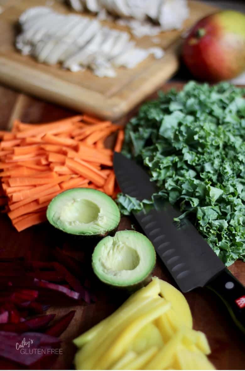 Prepped Ingredients for Mango Avocado Salad with Chicken