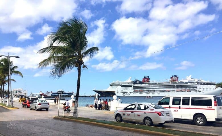 taxis and cruise ship