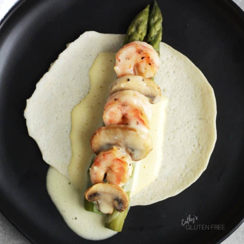 Gluten Free Seafood Crepe with Shrimp and Asparagus