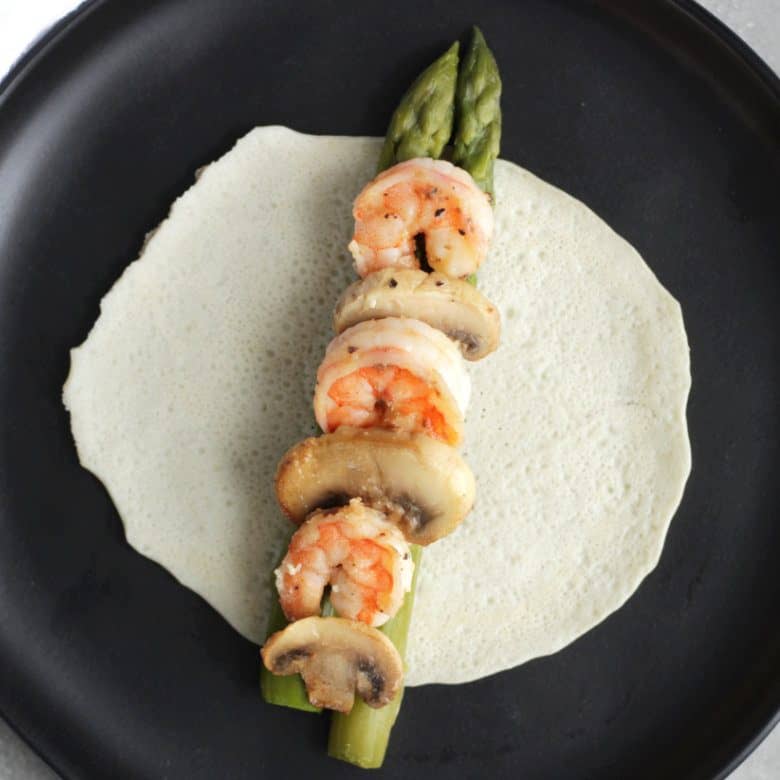 Gluten Free Seafood Crepe with Shrimp and Asparagus