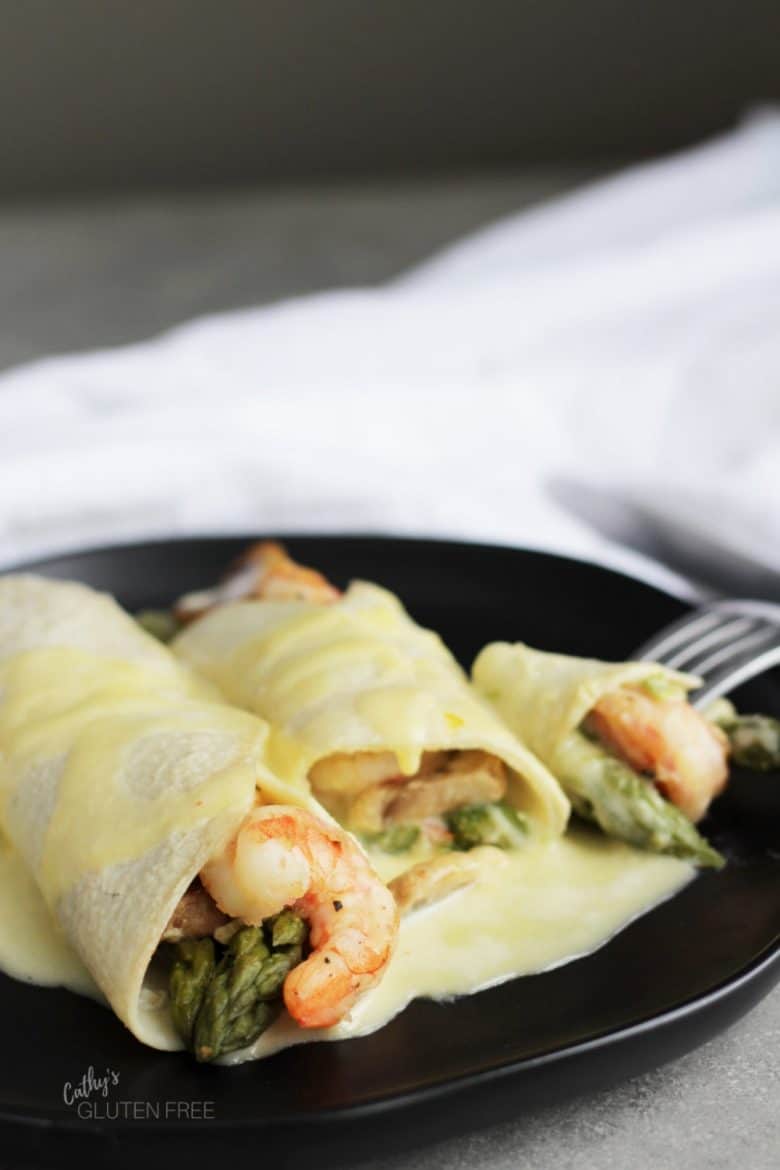 Gluten Free Crepes with Shrimp and Hollandaise Sauce