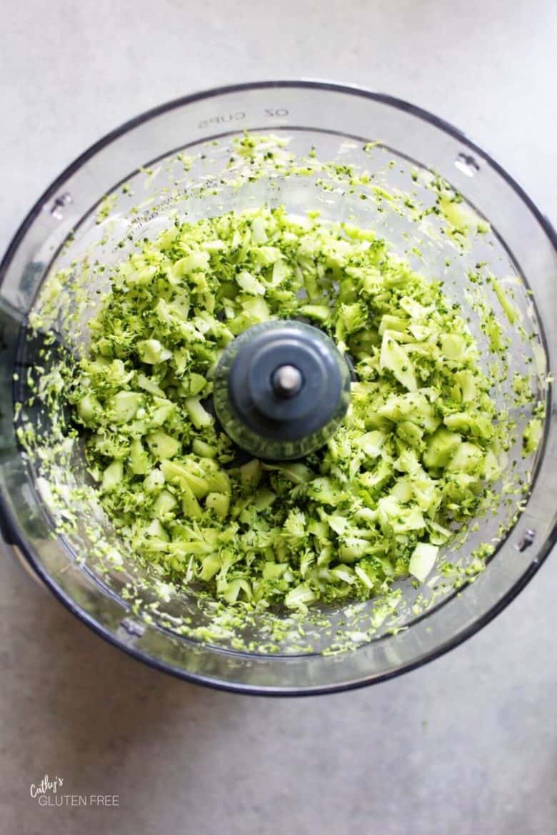 chopped broccoli in food processor