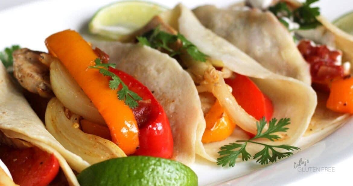 chicken fajitas with red and orange peppers