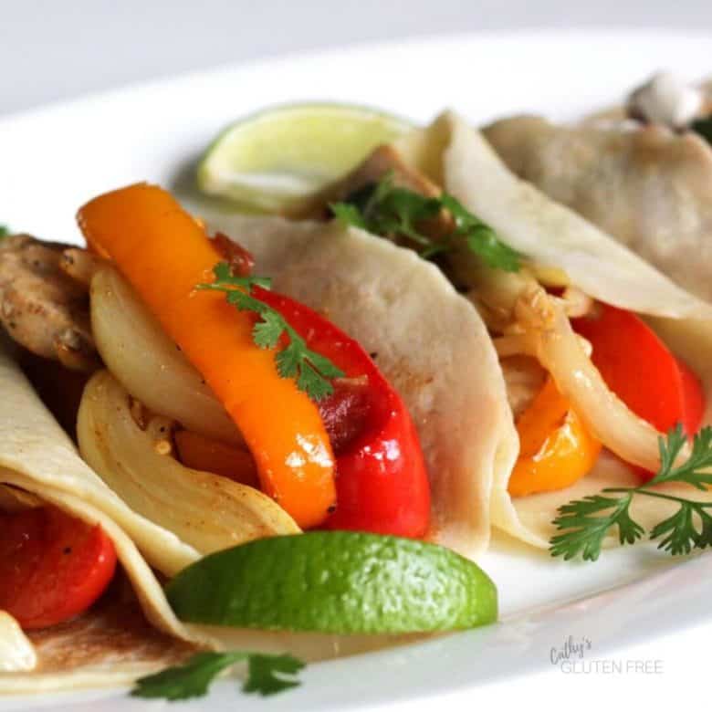 chicken fajitas in gluten free tortillas