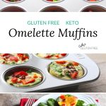 collage showing chopped peppers and green onions in muffin pan and baked omelette muffins