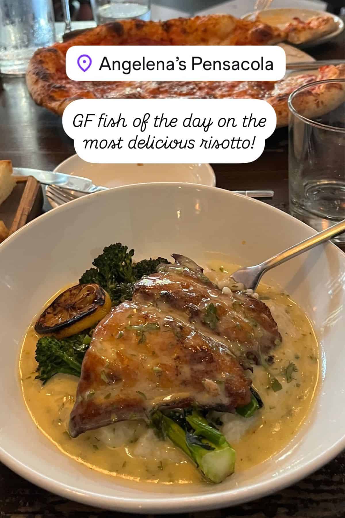 fish on risotto in nice restaurant.
