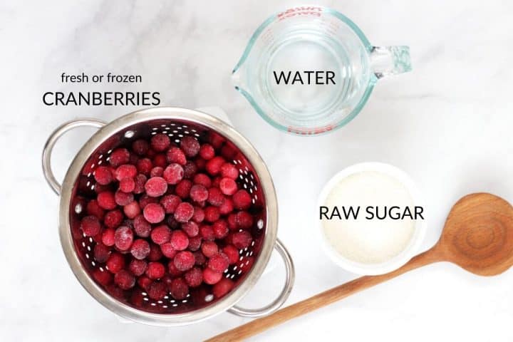 cranberries, water, and raw sugar