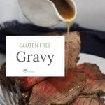 gravy is poured over sliced roast beef