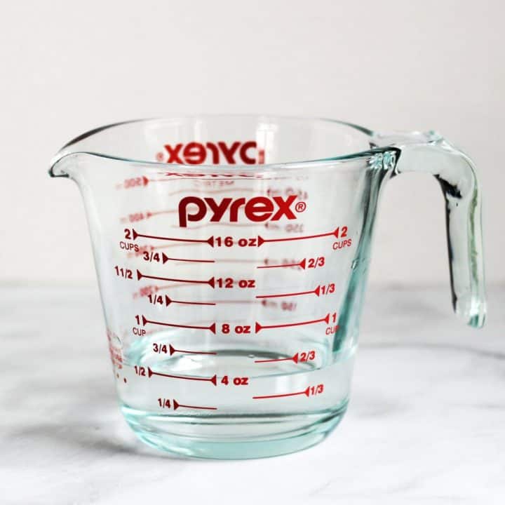 ½ cup water in measuring cup