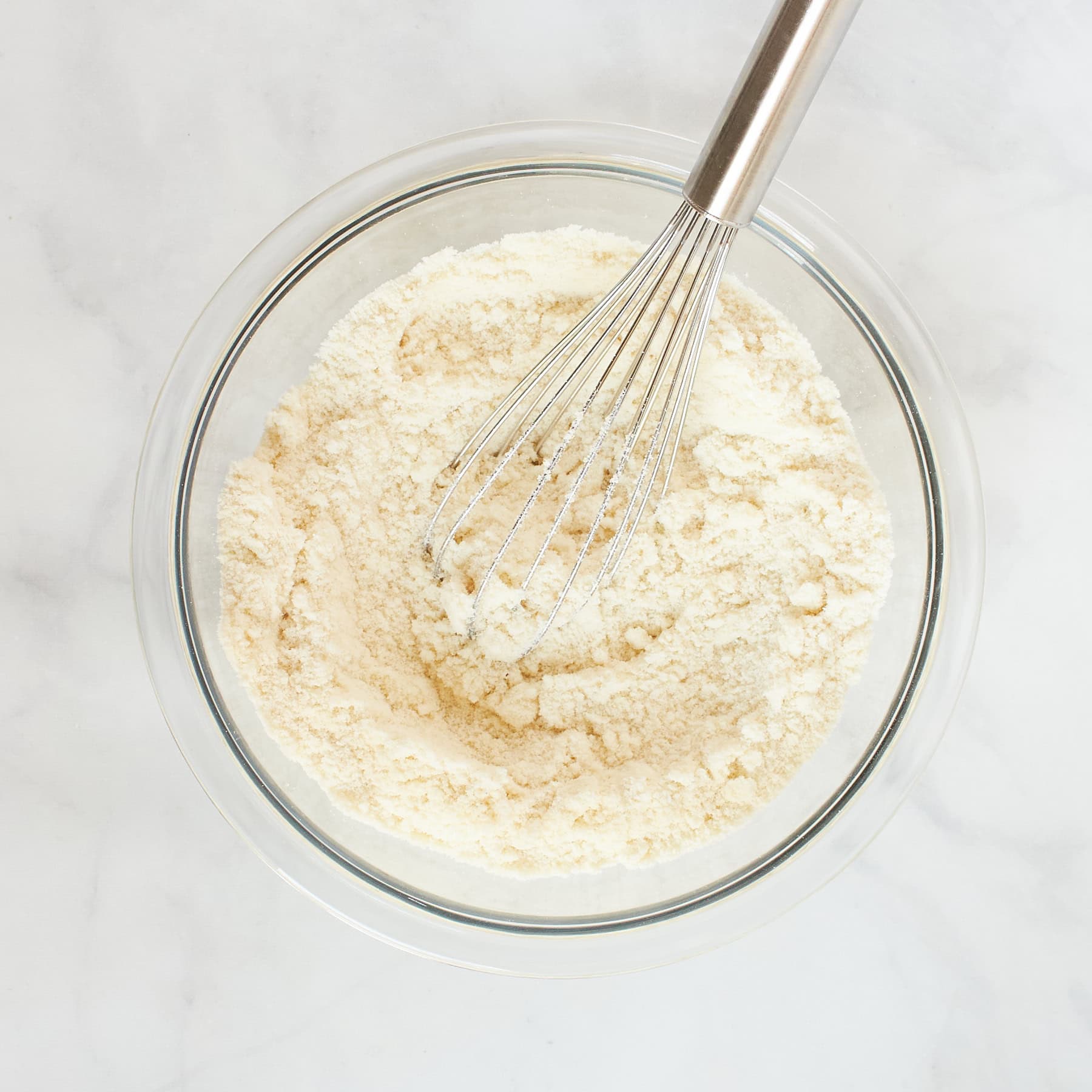 whisk in dry, flour mixture in glass bowl