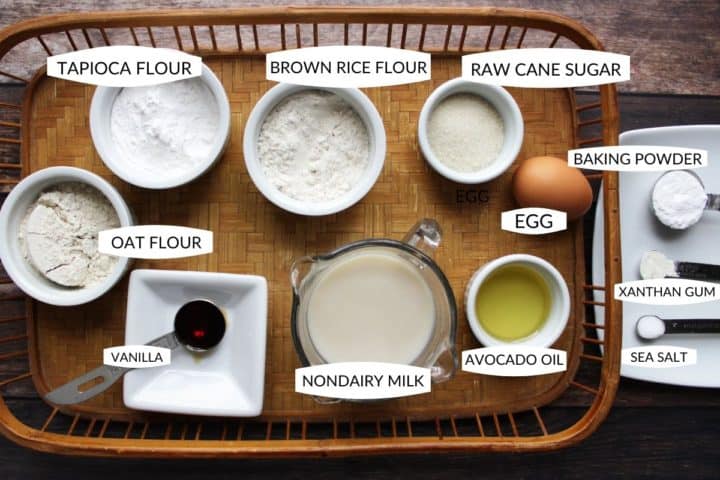 flat lay of gluten free pancake ingredients