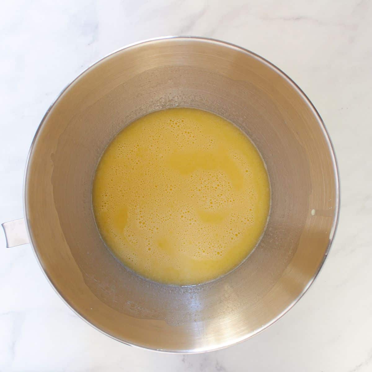 beaten eggs with melted butter and milk.