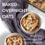 two bowls of overnight oatmeal served from pan, seen from above