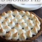 whole pie with golden tipped meringue and title text