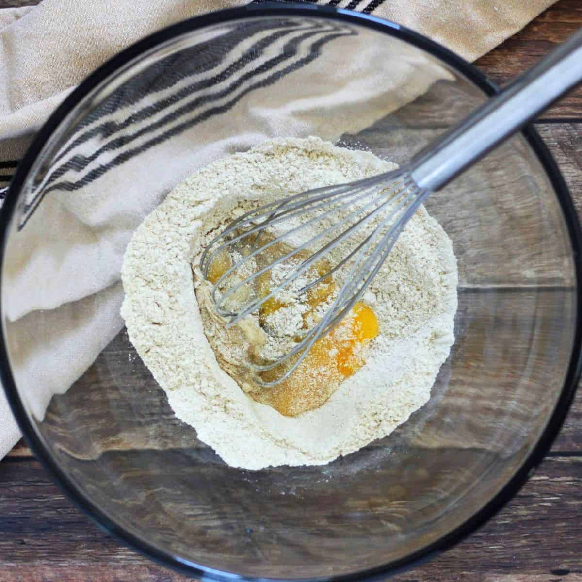 egg is whisked directly into the dry, flour mixture.
