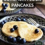 plated pancakes with blueberries.