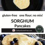 images of cooking and finished pancakes with title text.