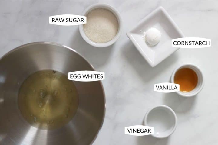 individual meringue ingredients in separate containers