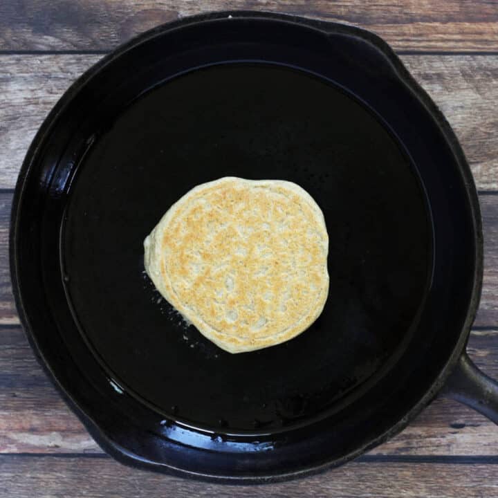 cooked pancake in centre of pan