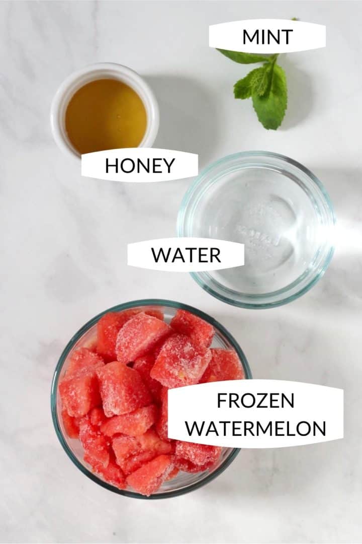 4 ingredients for watermelon slushie with labels