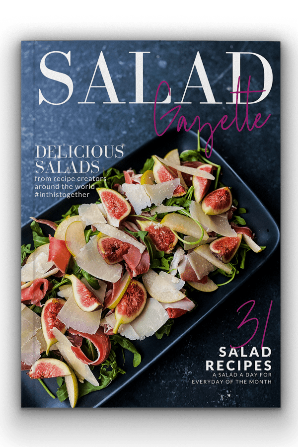 cover of Salad Gazette e-magazine, dark with stunning salad