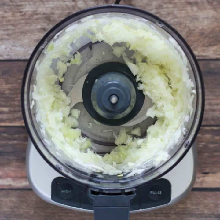 chopped onion in food processor.