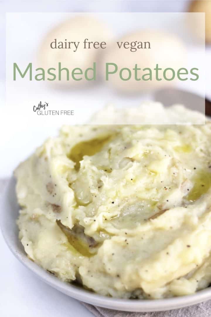 closeup of creamy mashed potatoes with Pinterest text