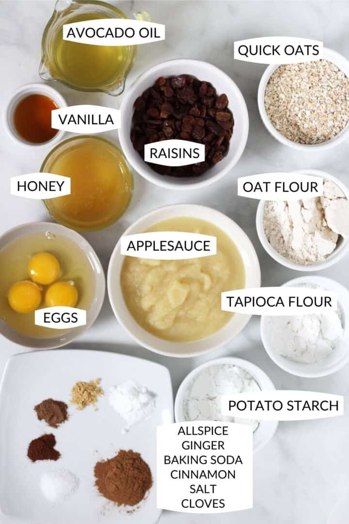 individual ingredients laid out in small bowls with labels