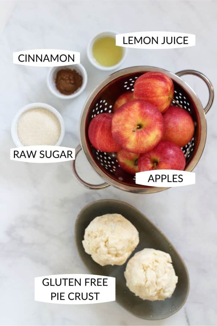 the 5 ingredients for apple pie with labels