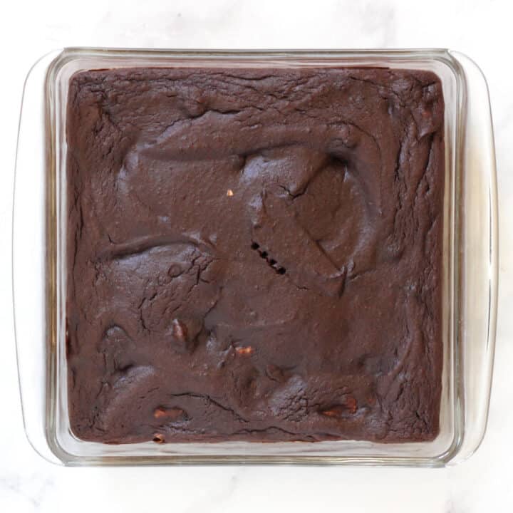 baked brownies in glass pan