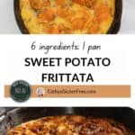 collage of unbrowned and then browned sweet potato frittata with titles.