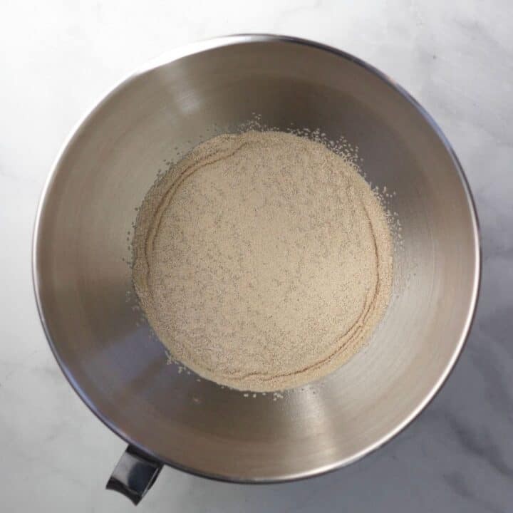 yeast covering water in bowl of stand mixer
