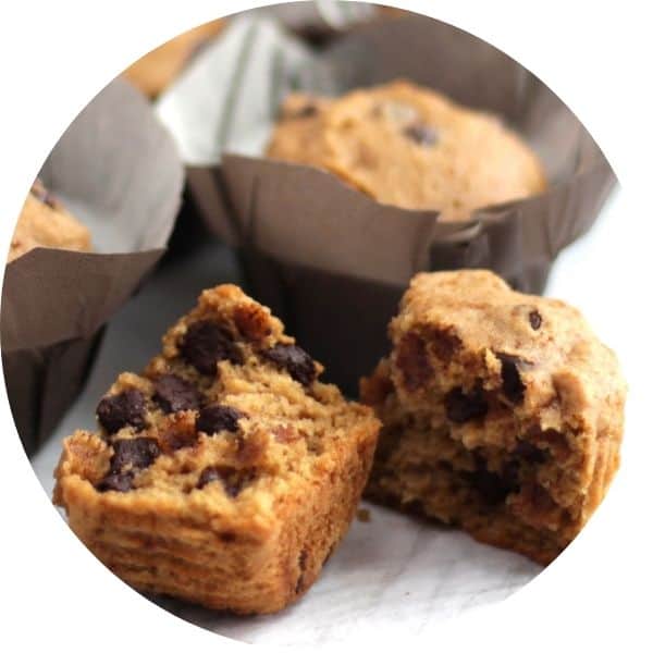 chocolate chip muffin broken open