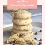 stack of chocolate chip cookies with one broken open to the side