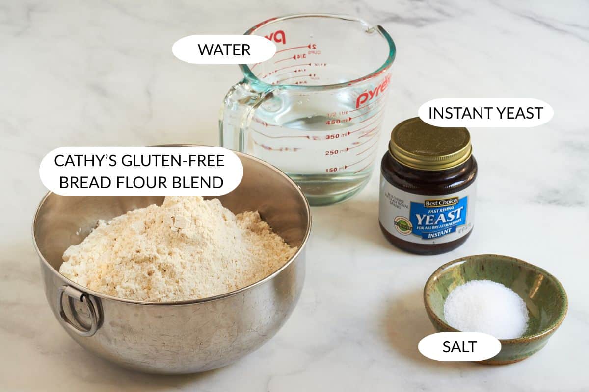 flour, water, yeast, and salt, labeled.
