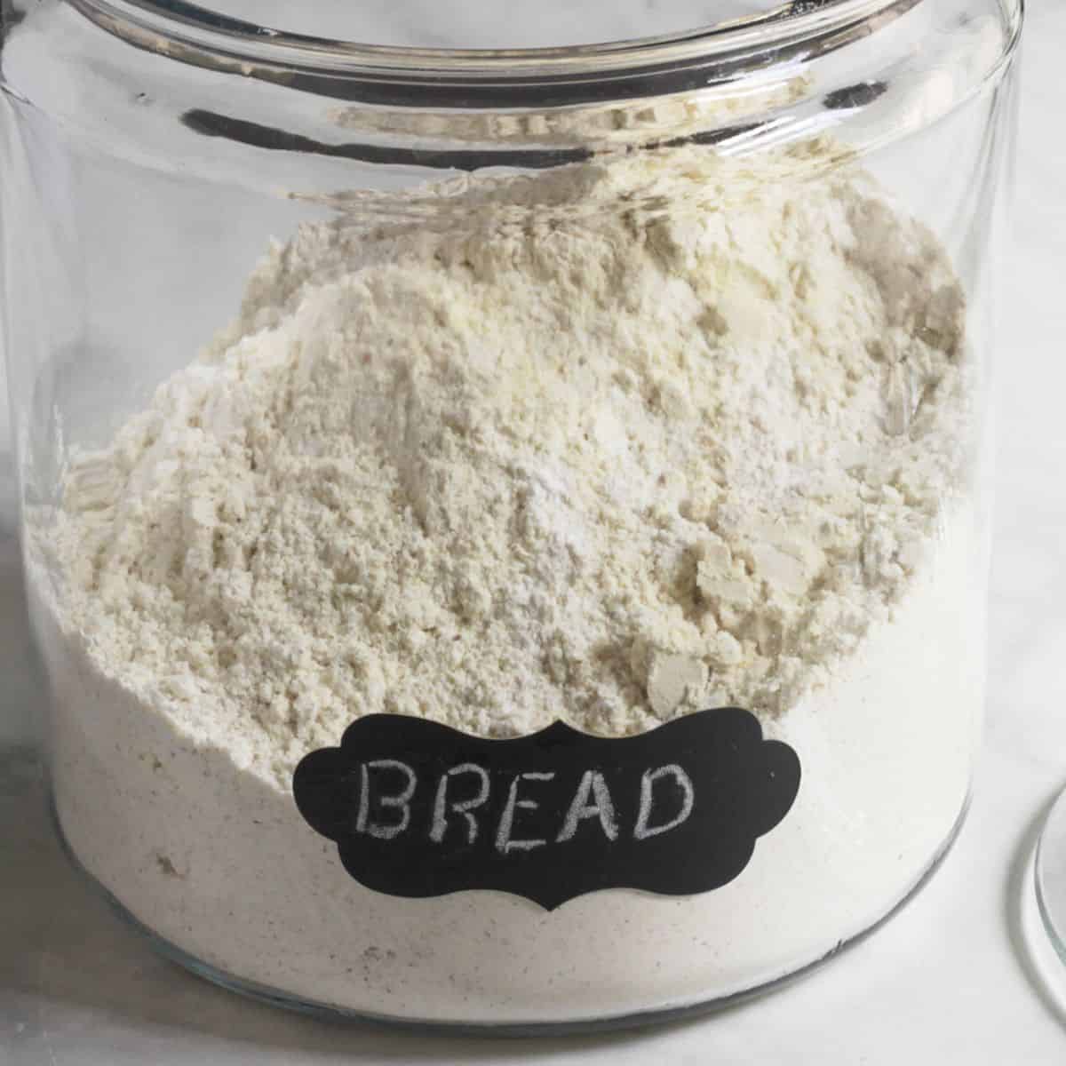 flour stored in glass canister.
