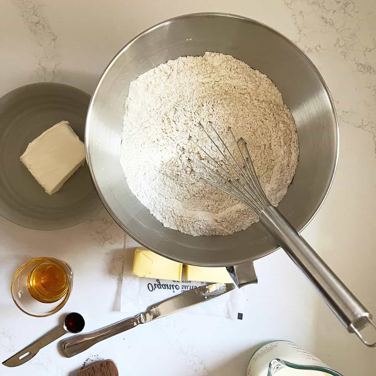 dry ingredients in mixing bowl.