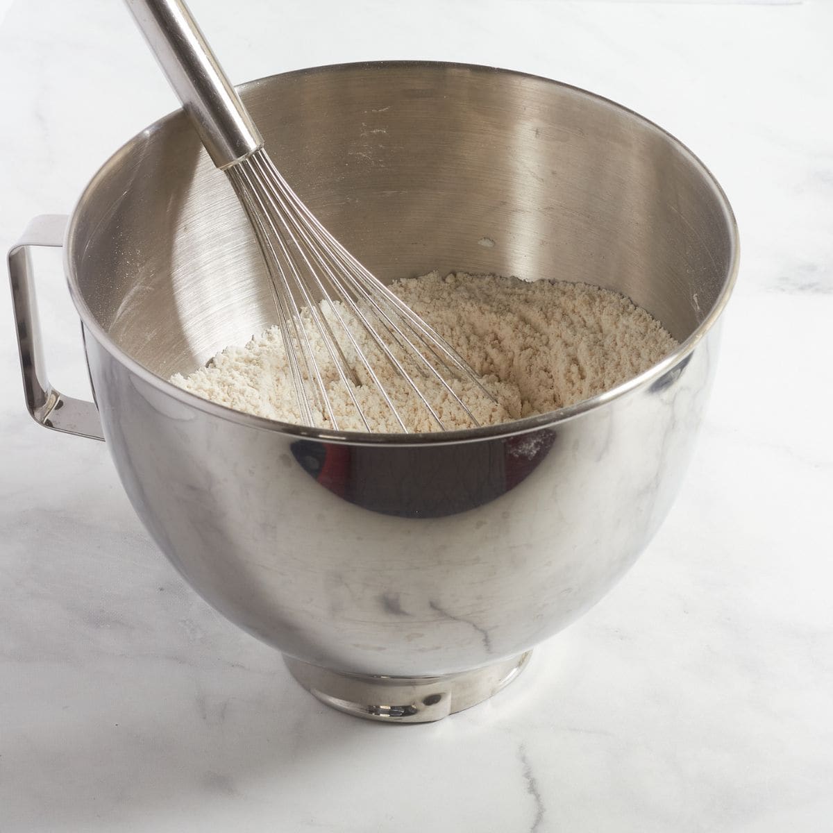 whisk in dry flour mixture in bowl of stand mixer.