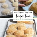collage of gluten-free hamburger buns in various stages.