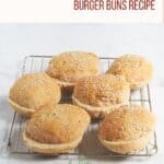 gluten-free hamburger buns on wire rack.