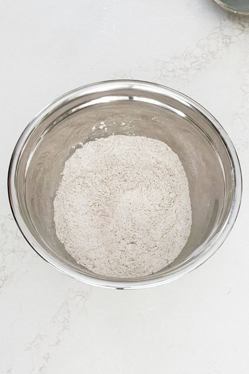 dry flour ingredients in mixing bowl.