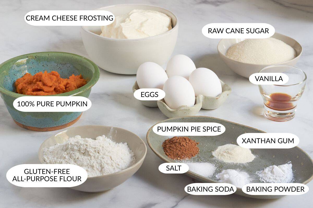labeled ingredients for gluten-free pumpkin roll.