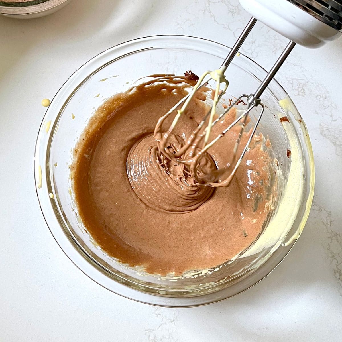 beaten chocolate-egg batter.